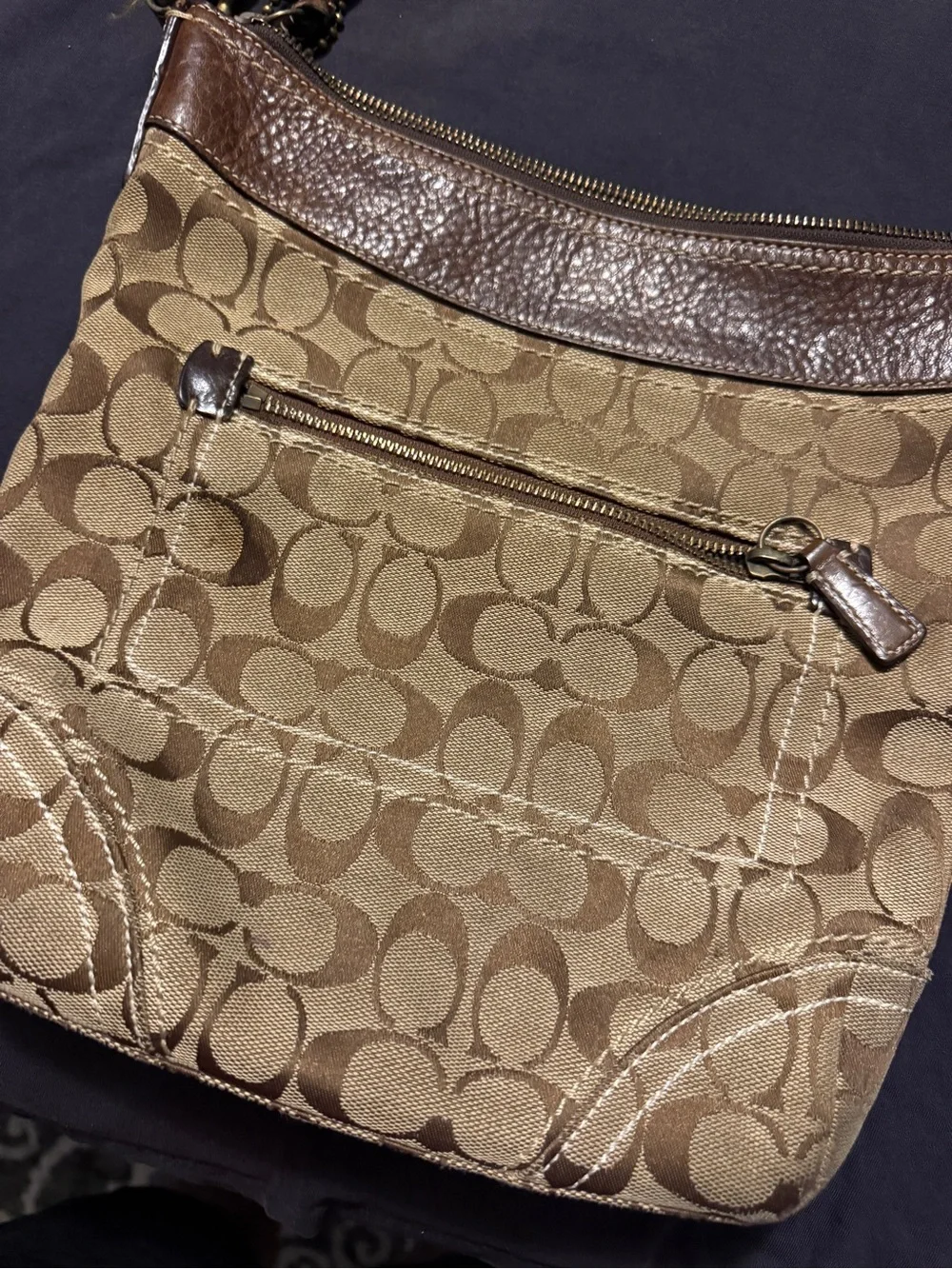 Coach Tan and Brown Signature Canvas Crossbody Hobo bag - vintage